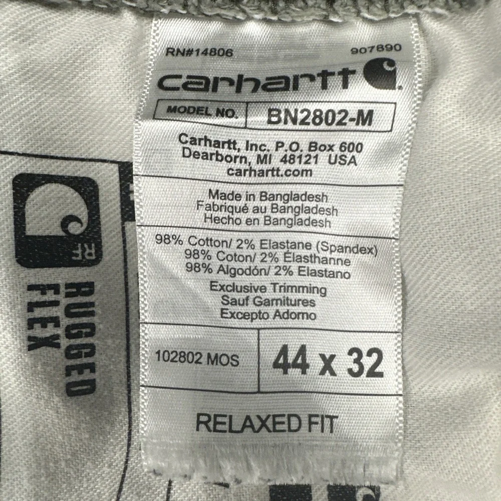 Carhartt Double Knee Work Pants 44x32 Rugged Flex Relaxed Fit Canvas BN2802-M